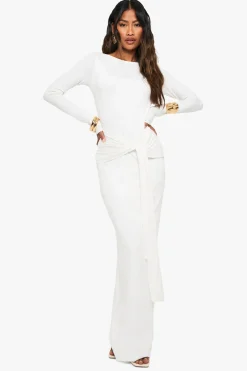 Robe Maxi à Manches Longues avec Détail Noué