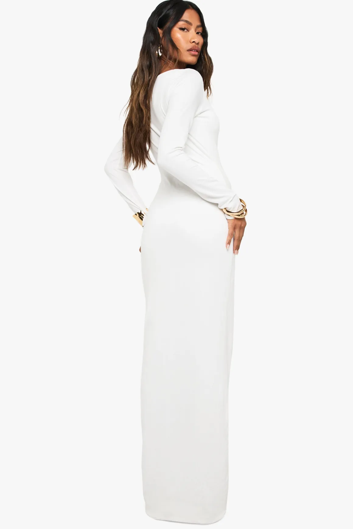 Robe Maxi à Manches Longues avec Détail Noué