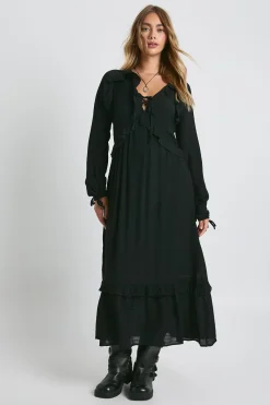 boohoo Robe maxi à manches longues avec détail volant<Femme Robes À Manches Longues|Robes