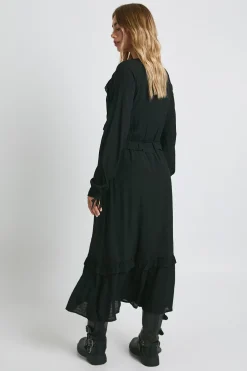 boohoo Robe maxi à manches longues avec détail volant<Femme Robes À Manches Longues|Robes