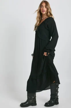 boohoo Robe maxi à manches longues avec détail volant<Femme Robes À Manches Longues|Robes