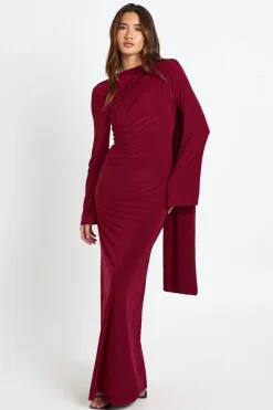 Robe maxi à manches longues avec détails drapés