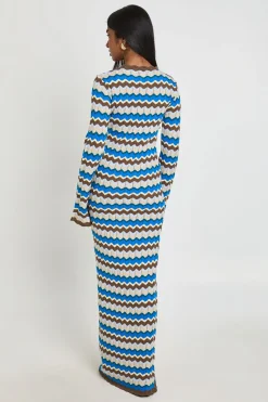 Robe Maxi À Manches Longues En Maille Rayée