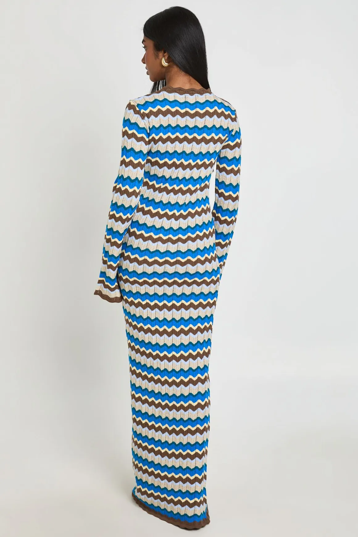 Robe Maxi À Manches Longues En Maille Rayée