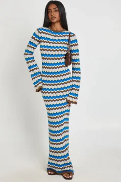 Robe Maxi À Manches Longues En Maille Rayée