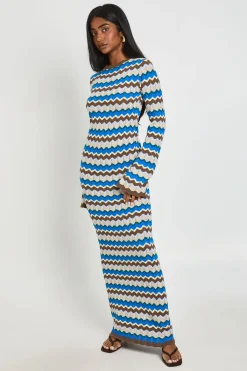 Robe Maxi À Manches Longues En Maille Rayée
