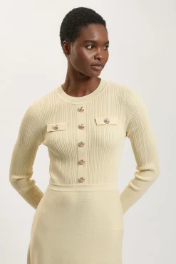 Robe Maxi À Manches Longues En Maille Côtelée Avec Détails Militaires