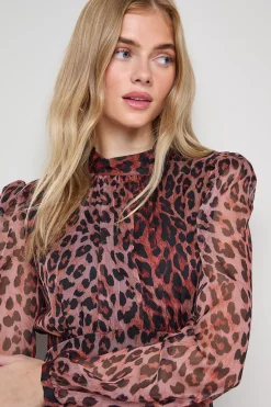 Robe Maxi à Manches Longues Imprimée avec Taille Basse Courbée