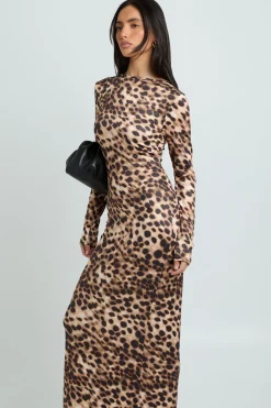 Robe Maxi À Manches Longues Imprimé Animal Tonal