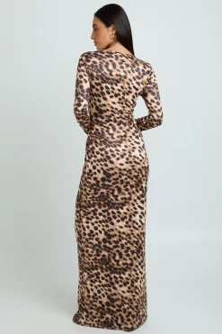 Robe Maxi À Manches Longues Imprimé Animal Tonal