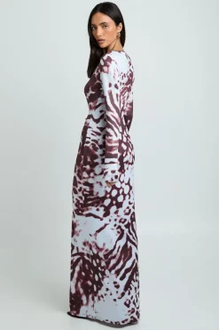 Robe Maxi À Manches Longues Imprimé Animal Tonal