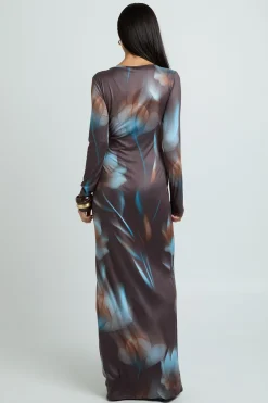 Robe Maxi À Manches Longues À Imprimé Floral Tonal
