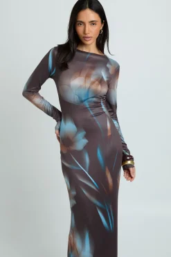 Robe Maxi À Manches Longues À Imprimé Floral Tonal