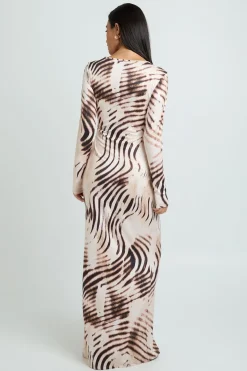 Robe Maxi À Manches Longues Imprimé Animal Tonal