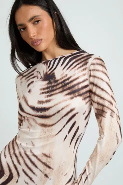 Robe Maxi À Manches Longues Imprimé Animal Tonal