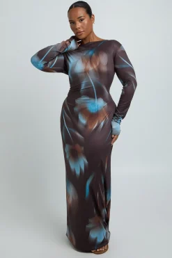 Robe Maxi À Manches Longues Imprimé Floral Tonal Plus