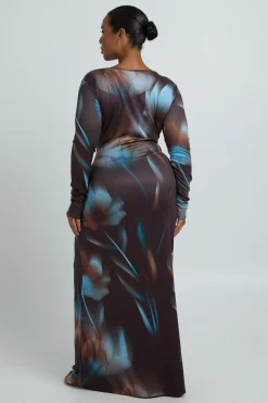 Robe Maxi À Manches Longues Imprimé Floral Tonal Plus