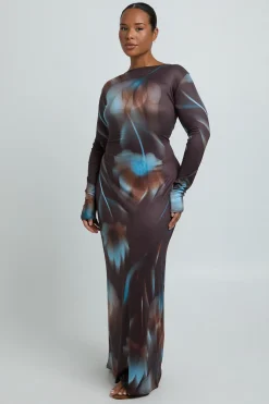 Robe Maxi À Manches Longues Imprimé Floral Tonal Plus