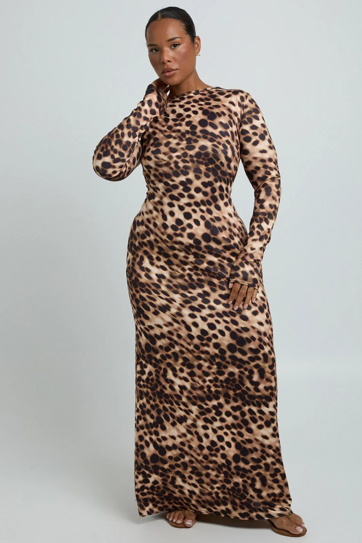 boohoo Robe Maxi À Manches Longues Imprimé Animal Tonal Plus<Femme Robes À Manches Longues|Robes