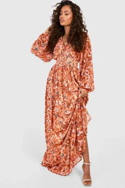 Robe maxi à manches longues imprimé cachemire
