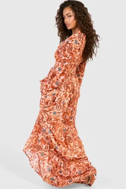 Robe maxi à manches longues imprimé cachemire