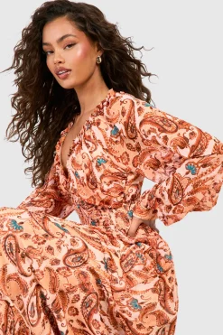Robe maxi à manches longues imprimé cachemire
