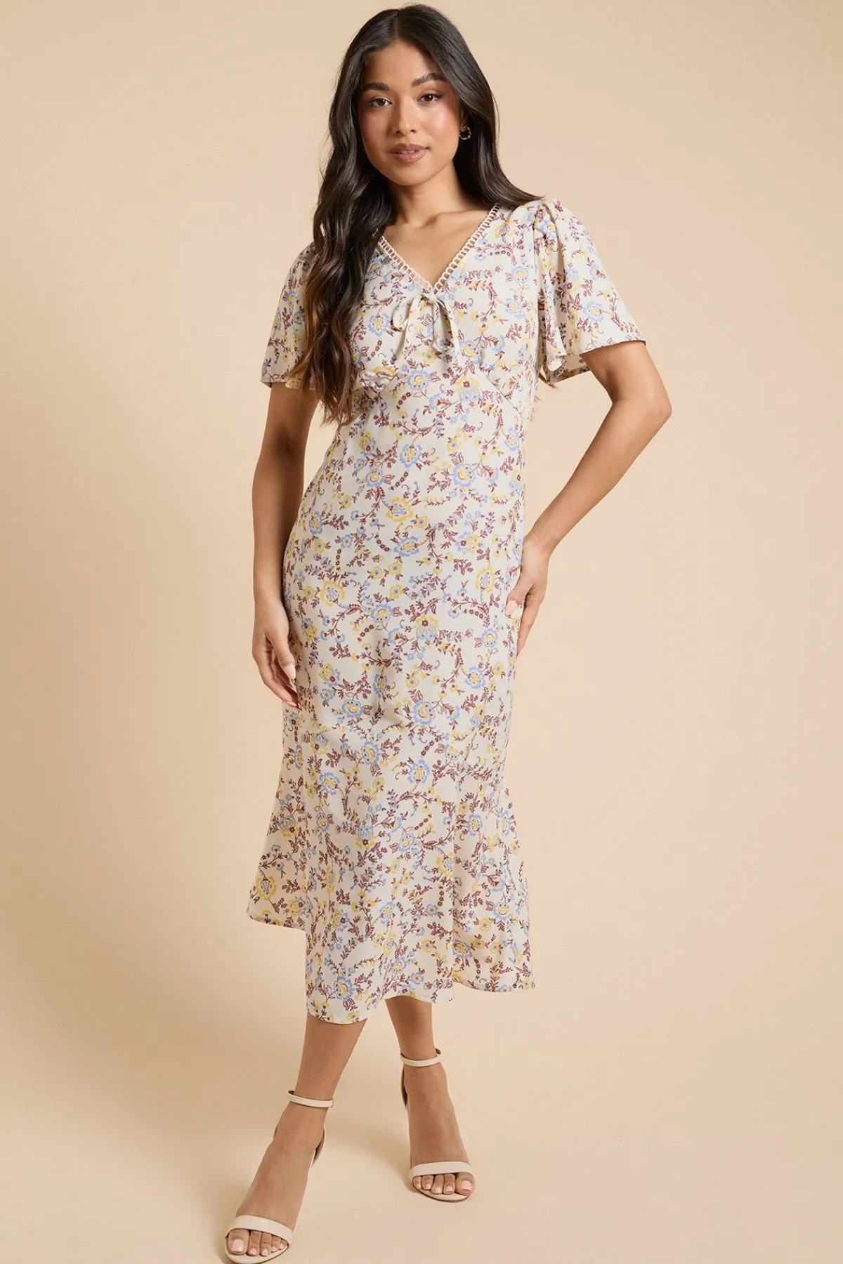 Dorothy Perkins Robe Maxi À Manches Papillon Et Bordure En Dentelle Petite<Femme Toutes Les Robes|Robes Longues