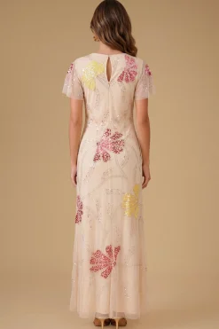 Robe Maxi À Manches Papillon Ornée De Motifs Floraux En Éventail