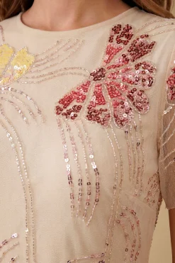Robe Maxi À Manches Papillon Ornée De Motifs Floraux En Éventail