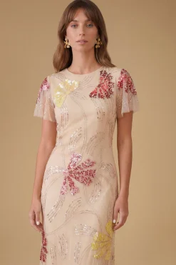 Robe Maxi À Manches Papillon Ornée De Motifs Floraux En Éventail