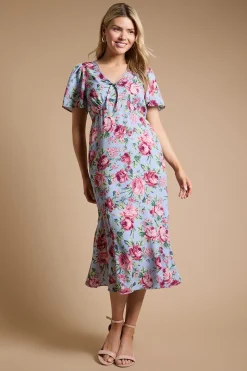 Robe Maxi à Manches Évasées avec Finitions en Dentelle