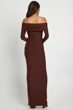 Robe maxi maternité Bardot à manches évasées froncées