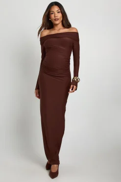 Robe maxi maternité Bardot à manches évasées froncées
