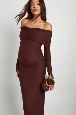 Robe maxi maternité Bardot à manches évasées froncées