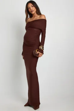 Robe maxi maternité Bardot à manches évasées froncées