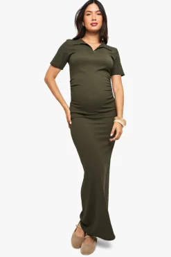 boohoo Robe maxi maternité texturée à détails boutons<Femme Robes Moulantes|Robes