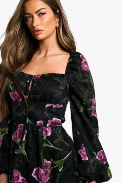 boohoo Robe Maxi Milkmaid Floral Burnout<Femme Robes Patineuses|Robes À Manches Longues