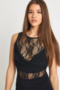 boohoo Robe Maxi Mélange Dentelle et Moulante<Femme Satin Et Dentelle|Robes
