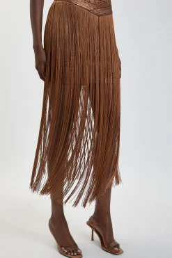 Robe Maxi Moulante À Bandage En Maille À Franges Et Revêtement Métallisé
