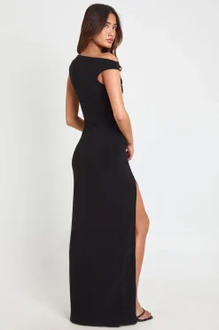 Robe Maxi Moulante Col Asymétrique Avec Détail Bordure Dorée