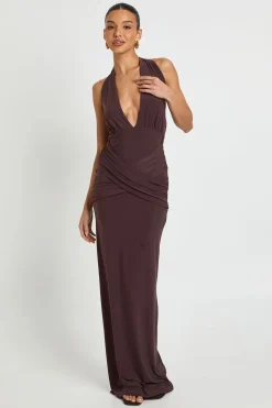 Robe Maxi Moulante Col Licou Plongeant À Taille Nouée