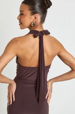 Robe Maxi Moulante Col Licou Plongeant À Taille Nouée