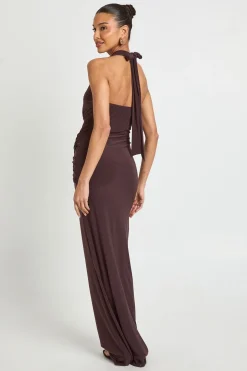 Robe Maxi Moulante Col Licou Plongeant À Taille Nouée