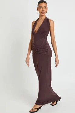 Robe Maxi Moulante Col Licou Plongeant À Taille Nouée