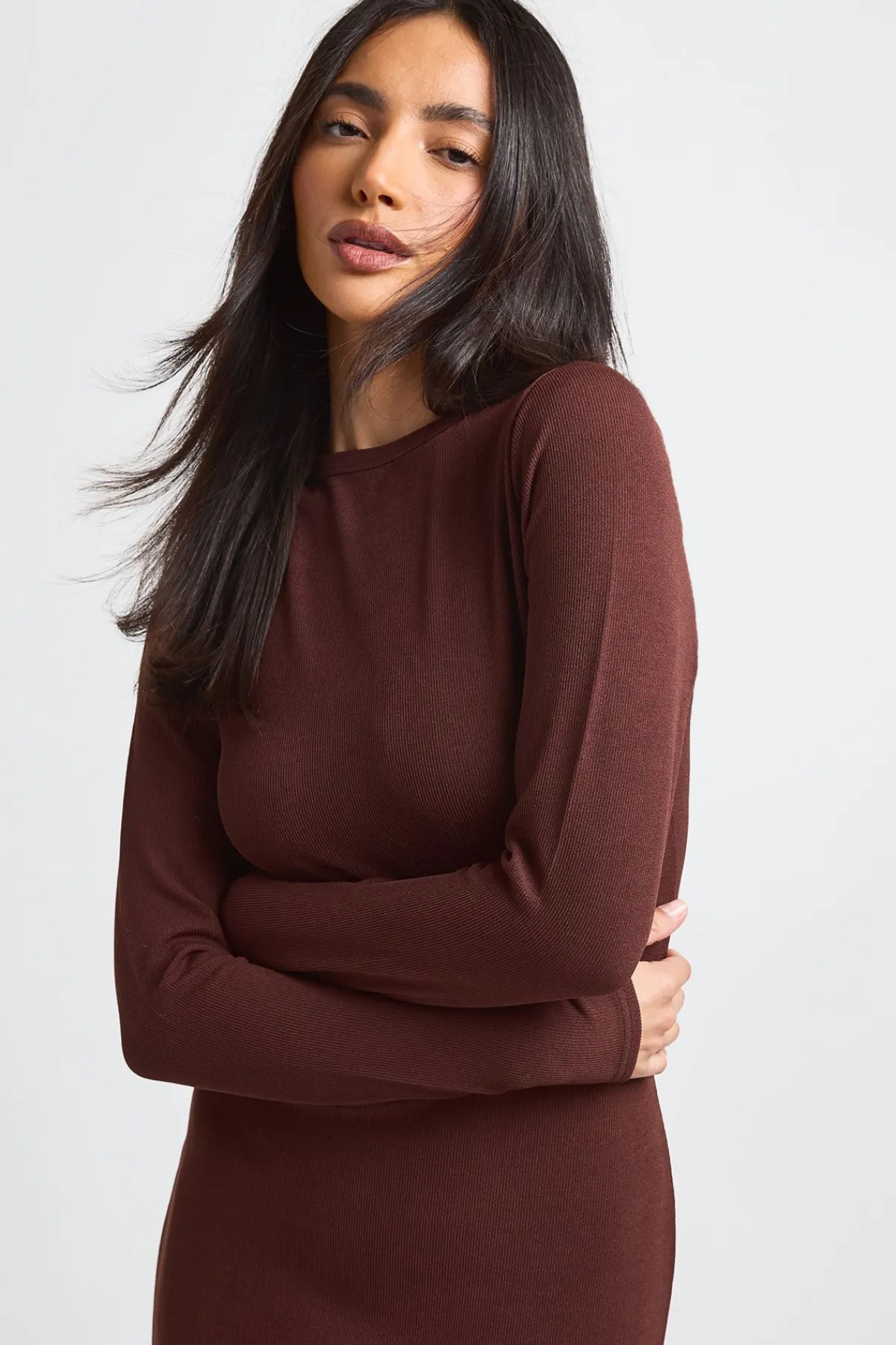 boohoo Robe Maxi Moulante Côtelée À Manches Longues<Femme Robes Moulantes|Basiques