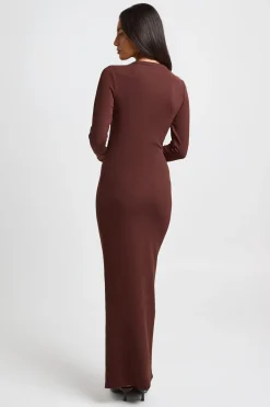 boohoo Robe Maxi Moulante Côtelée À Manches Longues<Femme Robes Moulantes|Basiques