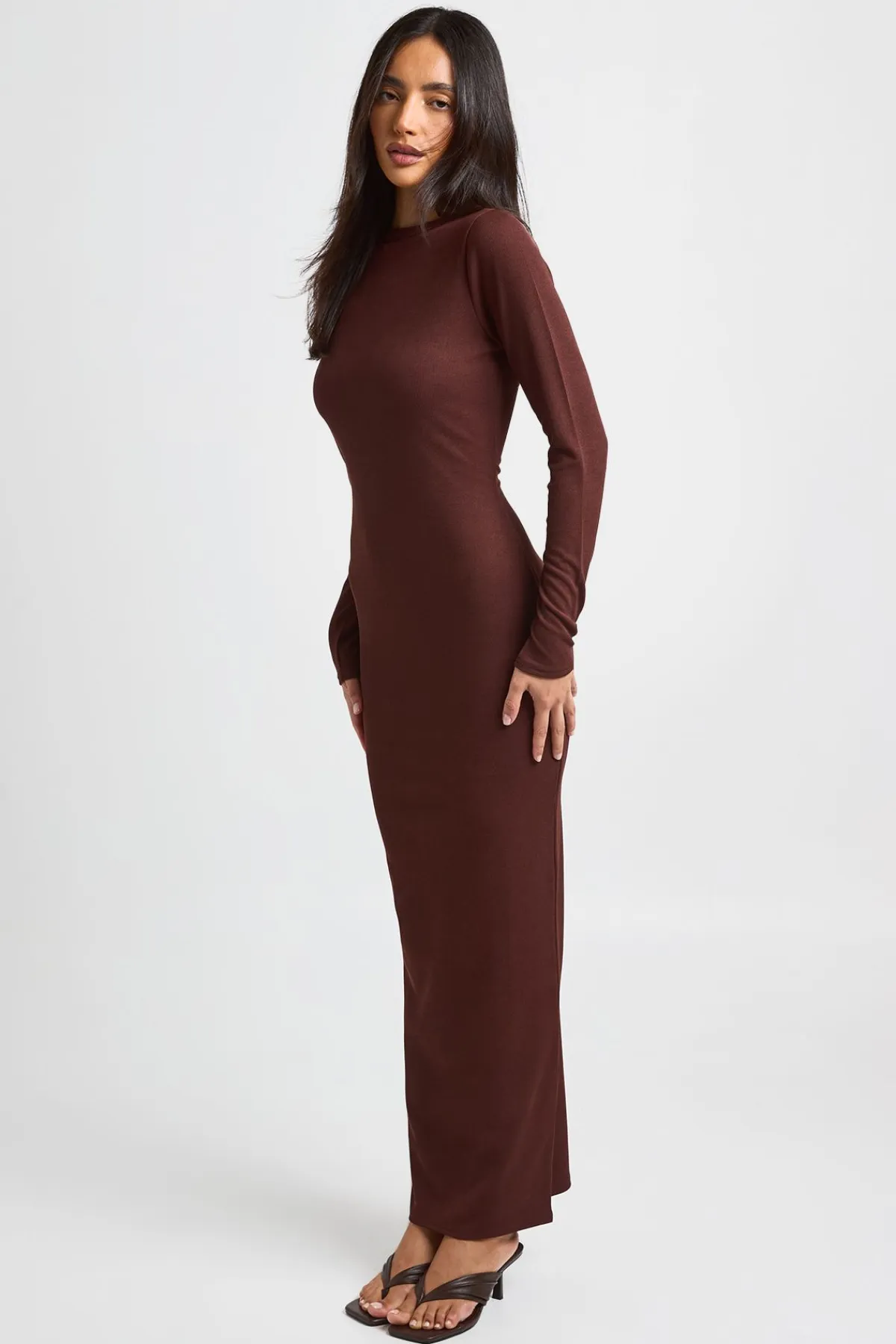 boohoo Robe Maxi Moulante Côtelée À Manches Longues<Femme Robes Moulantes|Basiques