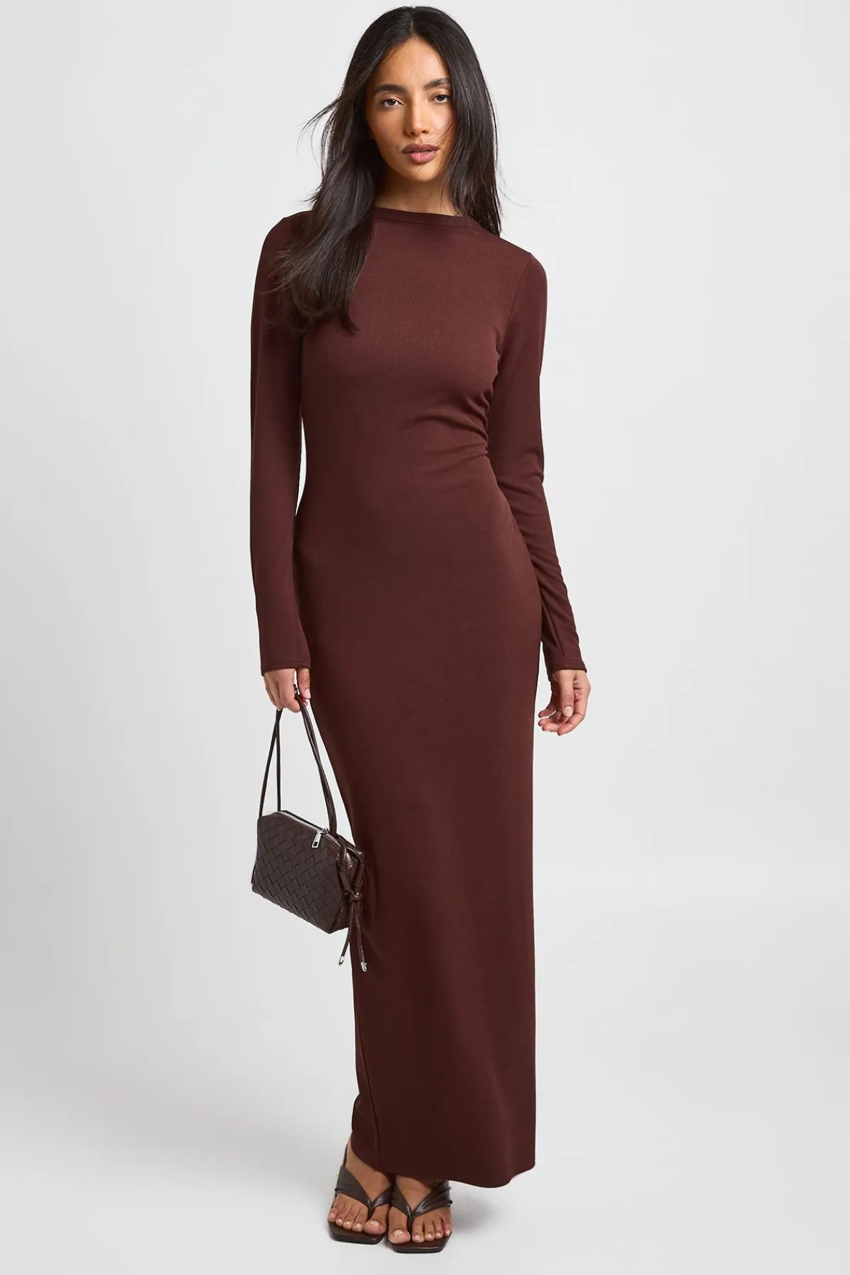 boohoo Robe Maxi Moulante Côtelée À Manches Longues<Femme Robes Moulantes|Basiques