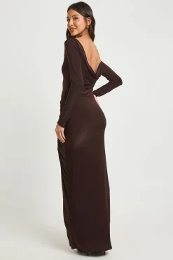 ROBE MAXI MOULANTE À DOS DRAPÉ ET FRONCES DEVANT
