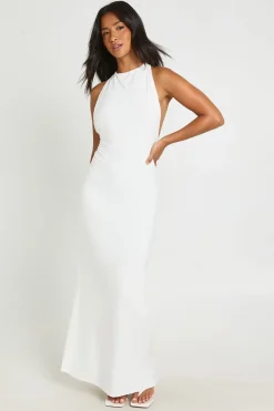 boohoo Robe Maxi Moulante Dos Nu À Col Licou Petite<Femme Robes Moulantes|Tons Neutres